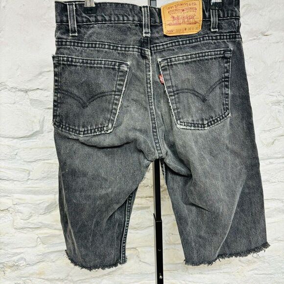 Levis 505 Long Cut Off Shorts Black Jorts Distressed Raw Hem Vintage Made in USA - Picture 1 of 8
